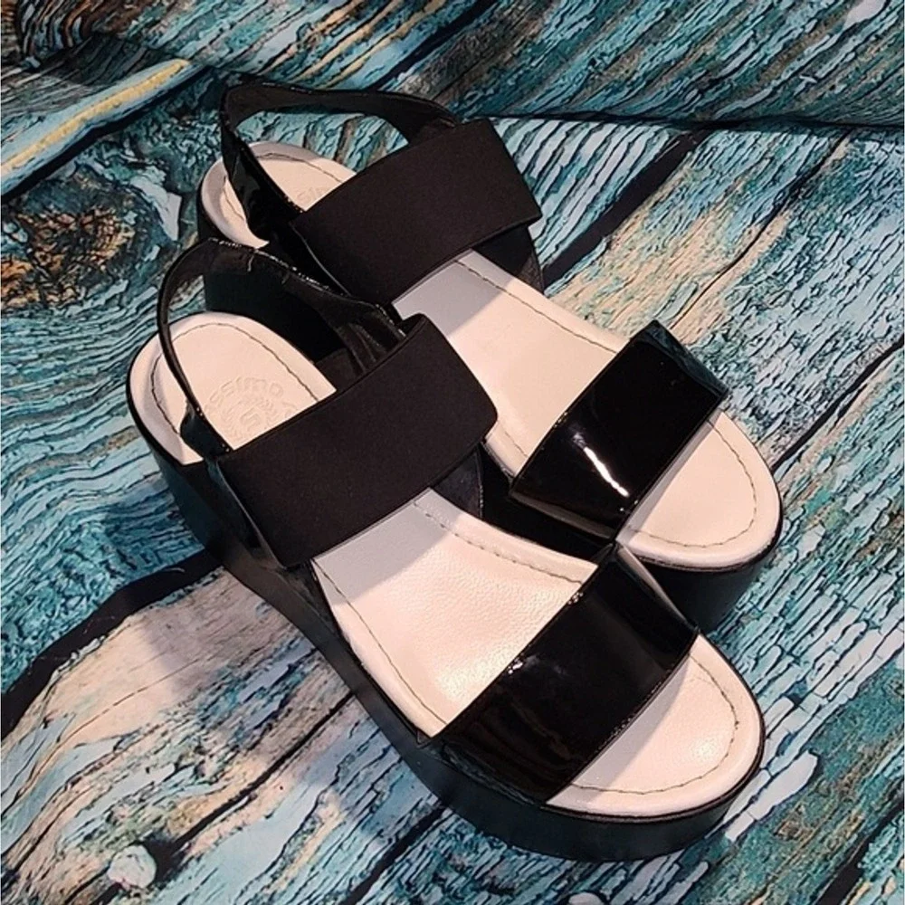 Y2K Minimalist Italian Platform Sandals Black Chunky Wedge Grunge Goth Y2K EU 37